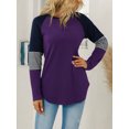 thumbnail image 5 of TEMOFON Long Sleeve Tops for Women Color Block Casual Tunic Crew Neck Sweatshirts Striped Raglan Sleeve Loose T Shirts for Women, 5 of 5