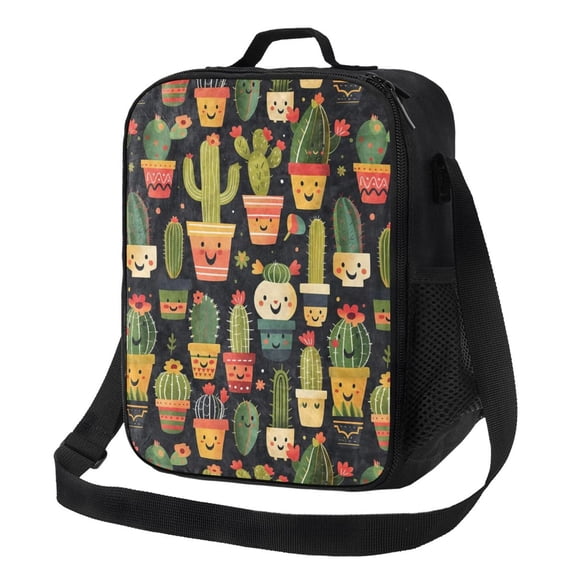 Cute Cactus Adorable Plant Lunch Bag Insulated Thermal Box with Shoulder Strap & Handle for Work and Picnic