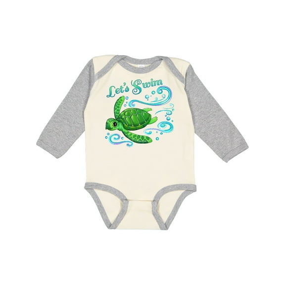 Inktastic Lets Swim Cute Sea Turtle Boys or Girls Long Sleeve Baby Bodysuit