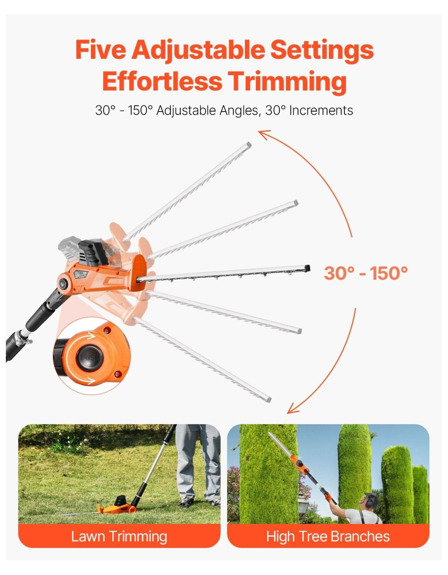 Cordless Hedge Trimmer 20V 1200RPM, 20in Extendable Pole Trimmer