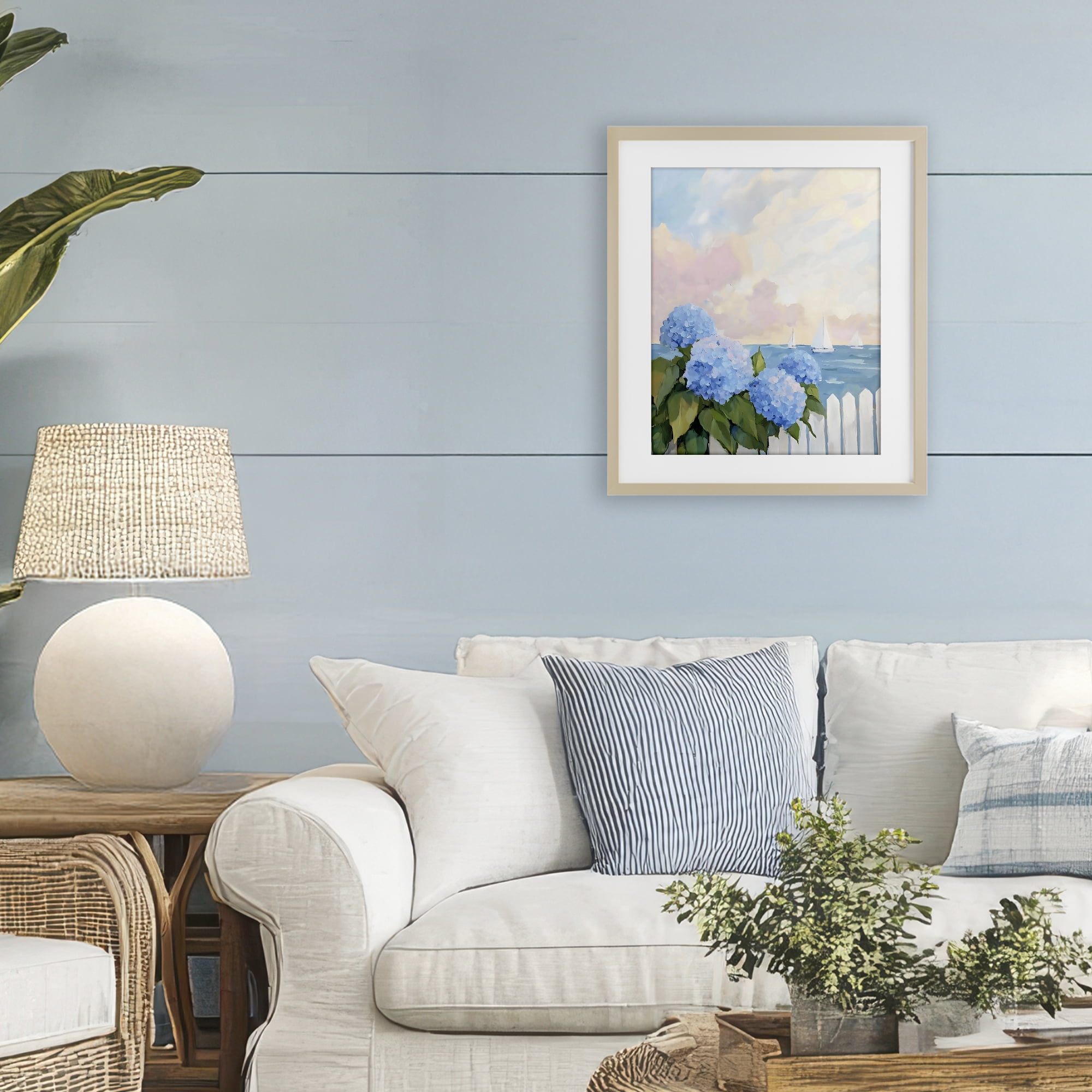 Stupell Industries Hydrangeas By The Sea Birch Framed Print Under Glass, design by Creative Studio
