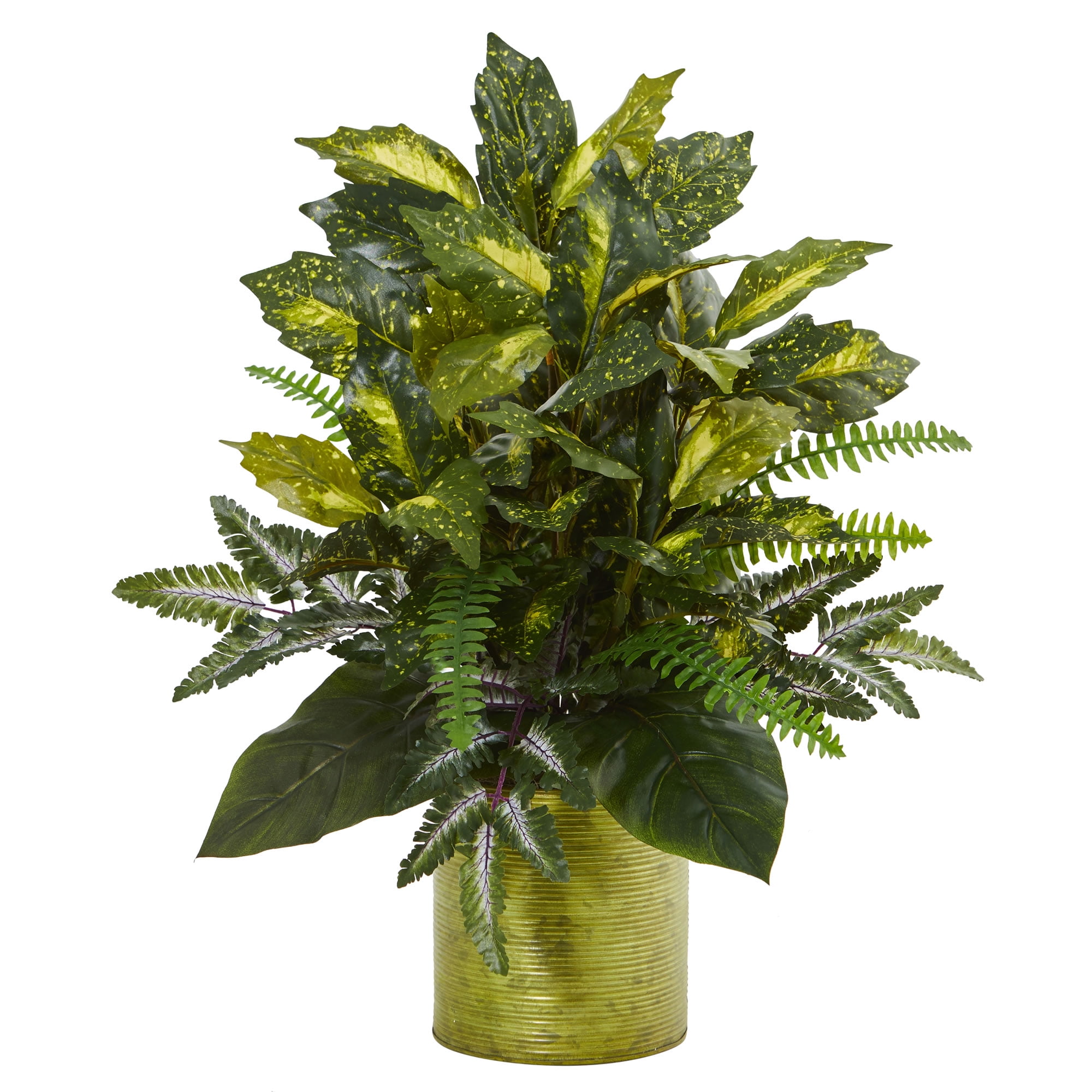 Nearly Natural Mixed Greens in Green Tin Planter Artificial Plant
