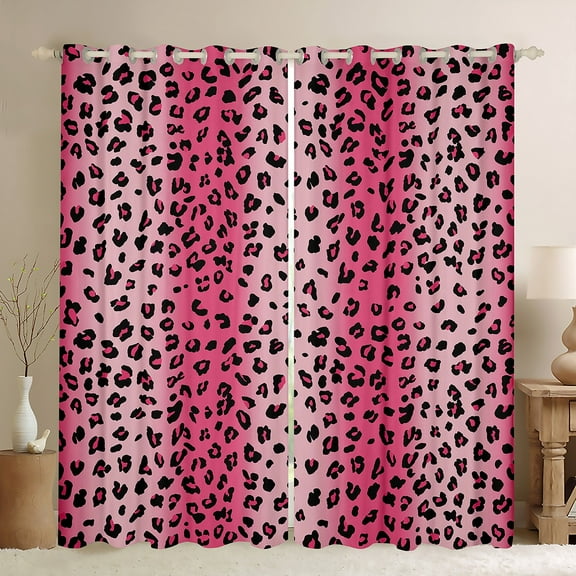 Castle Fairy Cheetah Print Girl Black Out Curtains,Black Pink Curtains Pack of 2 (42x63 Each),Abstract Gradient Bedroom Curtains,Super Cozy Room Decor