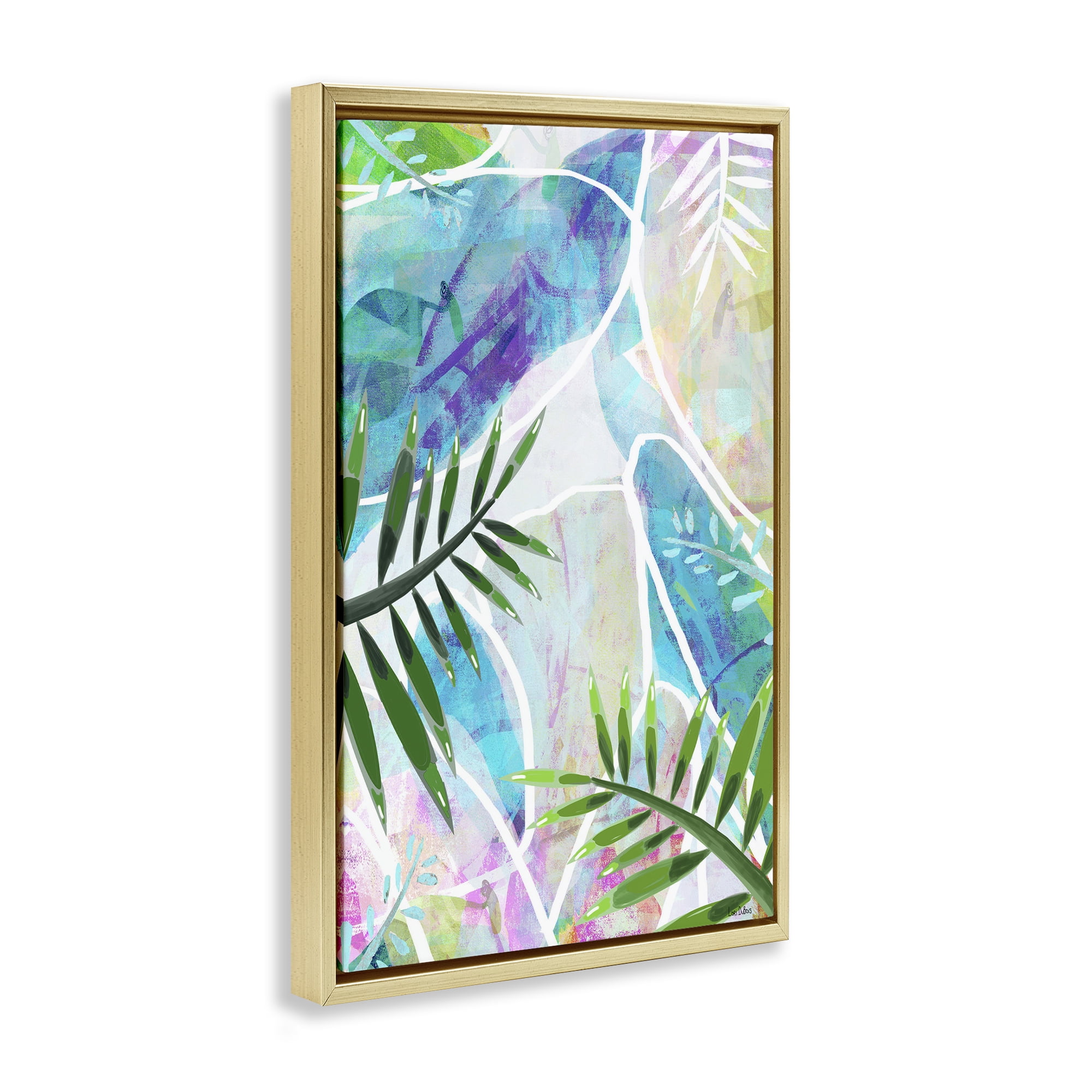 Stupell Industries Layered Tropical Leaves Coastal Painting Gold Floater Framed Canvas Art Print Wall Art, 21 x 31