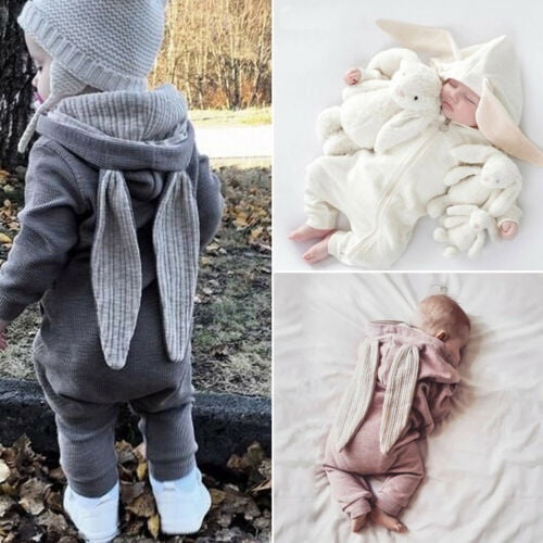 Autumn Winter Newborn Baby Boy Girl Clothes Rabbit Ears Long Sleeve Warm Zipper Cute Romper Jumpsuit Overall Outfits Clothing