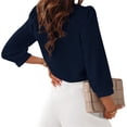 thumbnail image 4 of Deep V-Neck Women Solid Color 3/4 Sleeve Casual Button Blouse, 4 of 4
