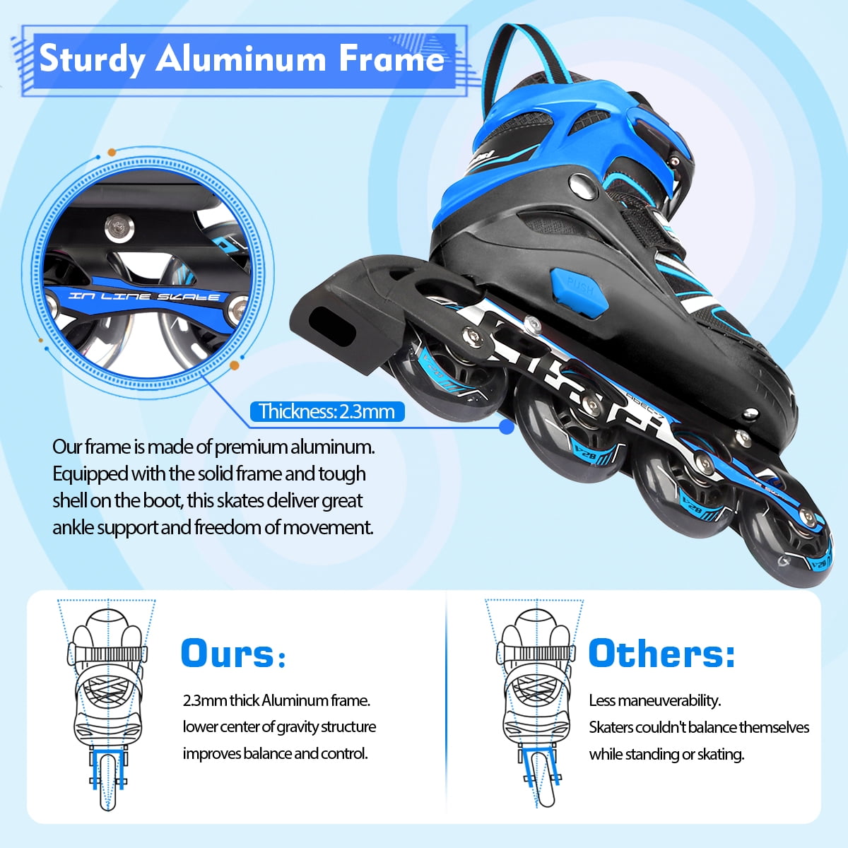 Cifaisi Adjustable Inline Skates with Full Illuminating Wheels, Aluminum Frame, Triple Protection System & ABEC-7 Bearings, Size S/M/L/XL