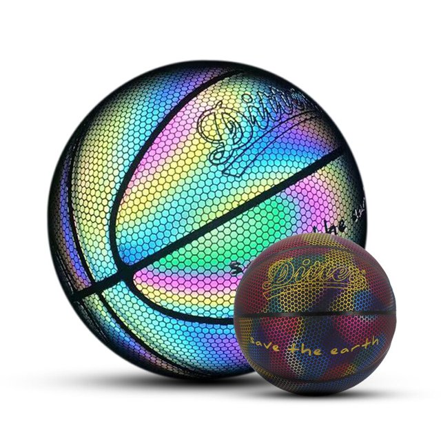 Balón de baloncesto brillante reflectante holográfico, Bola de interior al aire libre, luz nocturna luminosa, regalos de baloncesto, N ° 7 Fivean unisex