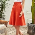 thumbnail image 6 of vigerkar Women Casual Cotton Linen Skirts Frill Tie Waist A-Line Midi Skirt with Pockets Orange, XXL, 6 of 7