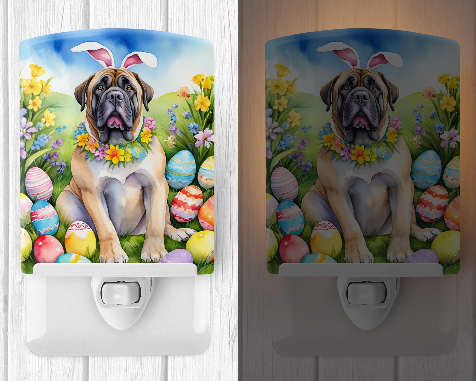Mastiff Easter Egg Hunt Ceramic Night Light 4 in x 6 in