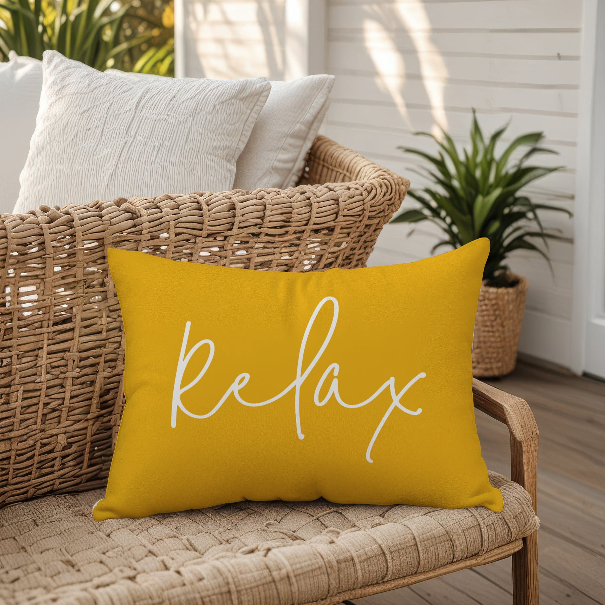 Creative Products Relax Thin Script Yellow 14x20 Indoor / Outdoor Pillow