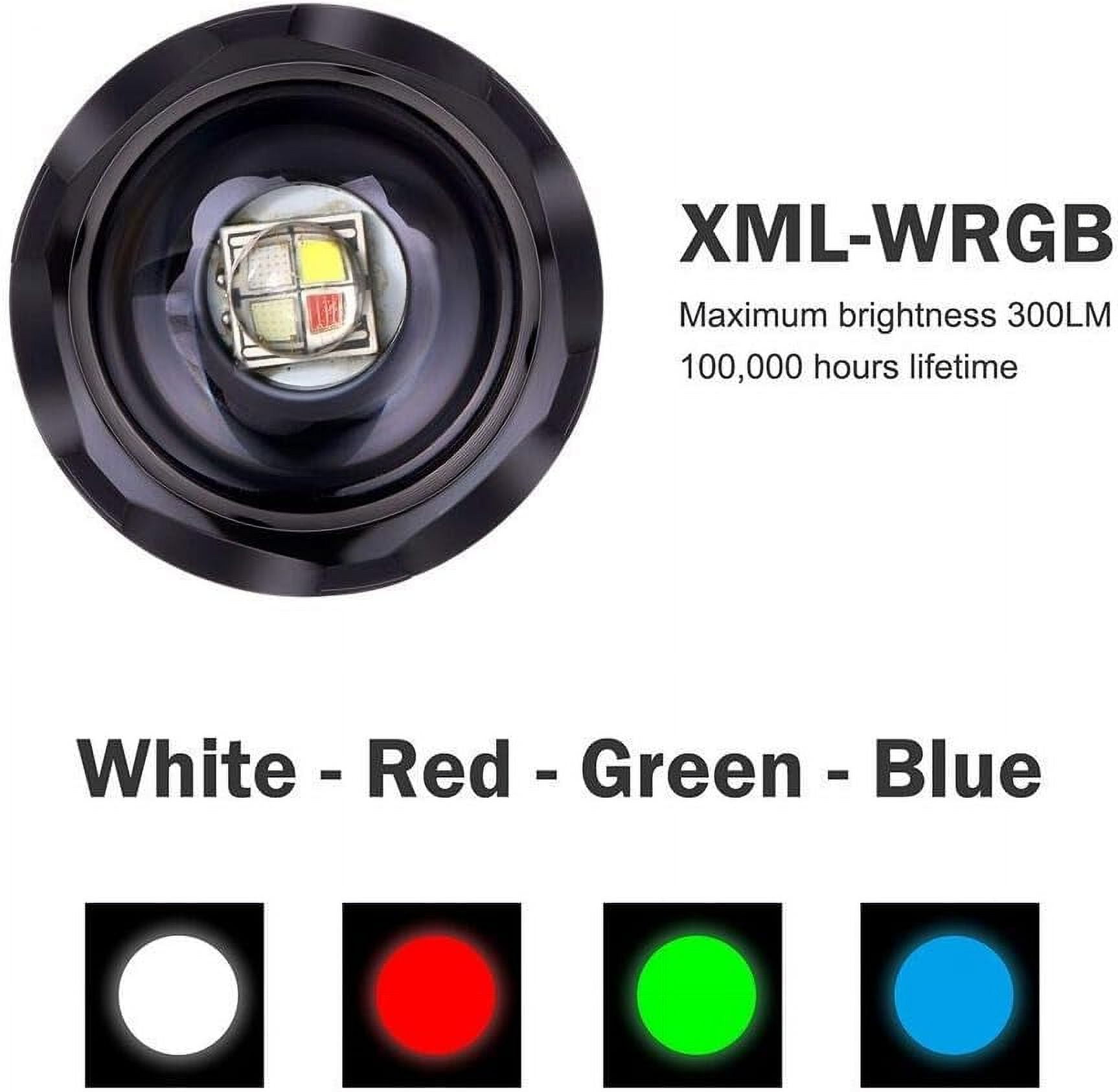 Linterna De 4 Colores En 1, Linterna Táctica Recargable Alta Potencia Con Luz Blanca UV Roja Verde, Antorchas LED Militar Multicolores Impermeables Con Zoom Para Camping, Caza, Montañismo, Emergencia