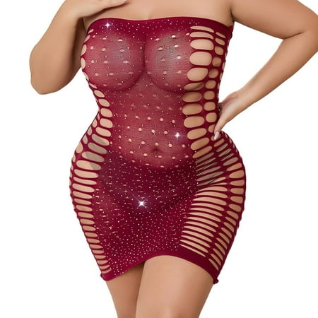 Midwennn Sexy Chemise Sleepwear Lingerie Nighties Fishnet Dress Skirts for Women One Size Women s Lingerie Shapewear Bodysuits with Robe