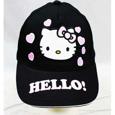 baseball cap - hello kitty - pink heart black hat kid girls new hek3938b