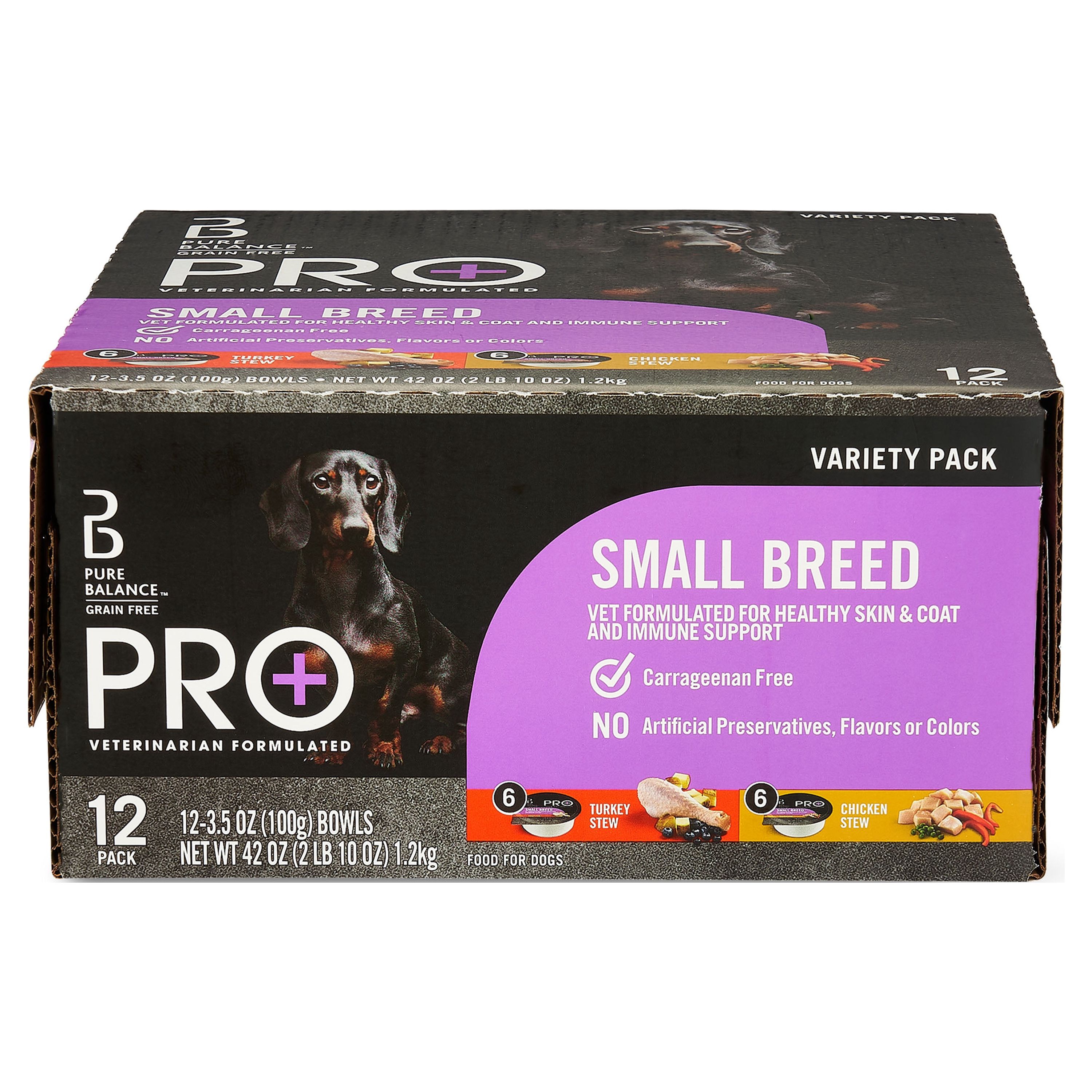 Pure Balance Pro+ Small Breed Turkey and Chicken Stew Variety Pack Wet Dog Food, 3.5 oz Cups, 12 Pack