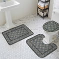 thumbnail image 3 of Bohemian Bathroom Rugs Set Green Vintage Flowers Texture Traditional Ethnic Style Non Slip Absorbent Soft Bath Mats 3 Piece Set with Bathroom Rug, U-Shaped Floor Mat, Toilet Seat Cover Small Size, 3 of 9