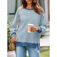 thumbnail image 3 of Women's Fall Oversized Sweatshirt Casual Waffle Knit Long Sleeve Crewneck Split Pullover Tunic Tops, 3 of 6