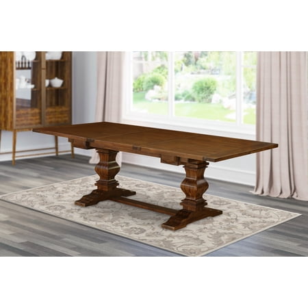 East West Furniture LAT-08-TP Rectangular Kitchen Table with Butterfly Leaf Antique Walnut Color Table Top Surface and Solid Wood Kitchen Table Legs in Antique Walnut Finish