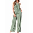 thumbnail image 2 of Women'S Hollow Out Halter Neck Sleeveless Top & Wide Leg Pants, Summer Casual Outfit Set Green XL, 2 of 9