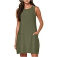 thumbnail image 1 of FAIWAD Robe Débardeur d'Été Décontractée pour Femme, Col Rond, Sans Manches, Longueur Genou, Robes, Couleur Unie, Ligne A, Boho, Robe Soleil, 1 of 7