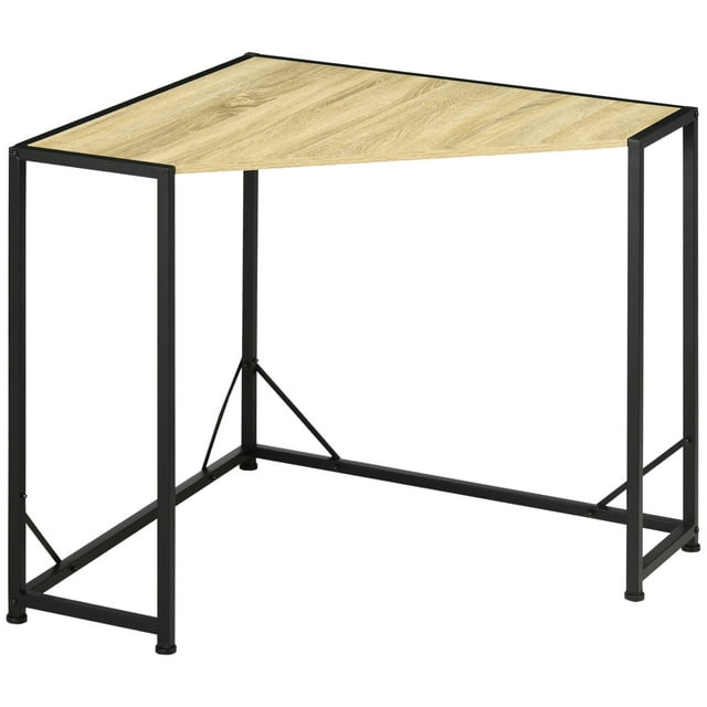 HOMCOM Corner Desk, Computer Writing Desk with Metal Frame, Natural