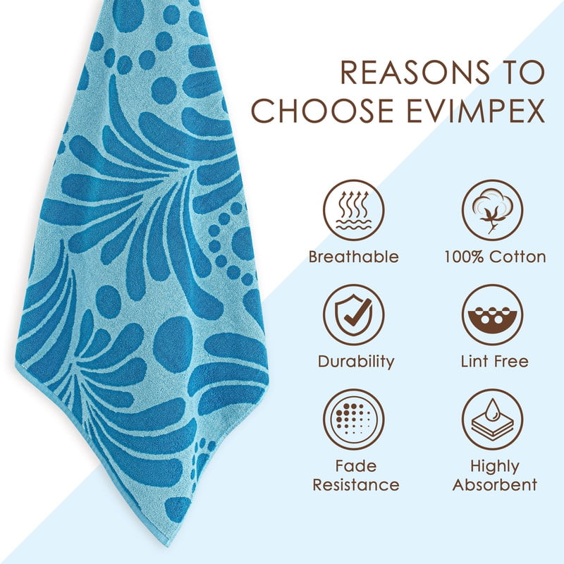 Evimpex 100%-Cotton 2pcs/SET Beach & Pool Towels - Large Cotton Towels for Pool, Beach, Bath, Gym & More - Soft, Absorbent & Oversized Beach Towels 36” x 72”