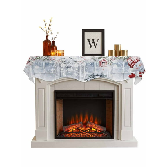 Christmas Snowman Fireplace Mantle Scarf, Winter Xmas Tree Berries Snowflakes Mantel Cover Table Runner for Home Living Room Door Window, Indoor Outdoor Holiday Party Decor 17" x 60"