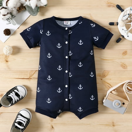 

PatPat Newborn Baby Boy s Romper Short Sleeve One-Piece Overall Infant Snap-Up Jumpsuit Anchor Print 0-18 Month