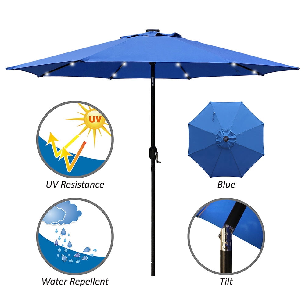 Abble 9 Feet Crank & Tilt Lighted Patio Umbrella-Blue