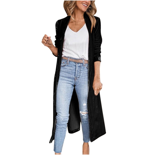 Chaqueta de punto de manga larga informal con bolsillo de manga larga para mujer de Color sólido Pompotops qwe15214