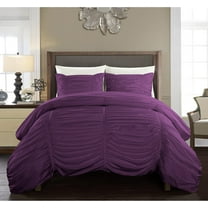 DNG Creations 5 Piece Ruched Pattern Duvet Cover 100% Egyptian Cotton, 800 TC- With Zipper Closure & Corner Ties ( Solid Plum - Oversized King )