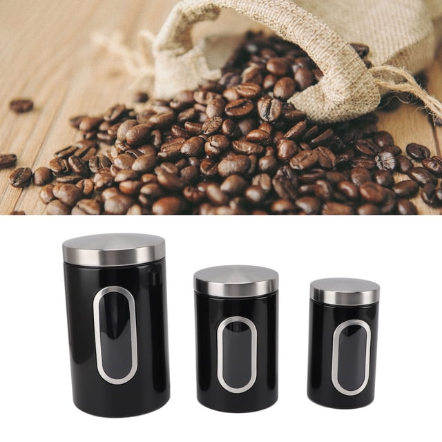 3PCS Stackable Iron Kitchen Canisters Set with Airtight Lids for Beans, Cereal, Rice, Flour, Snack, Spices, Tea, Transparent Window, Rustproof Lid