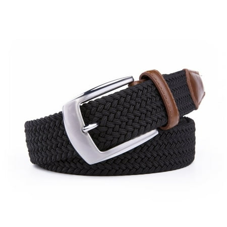 Elastic Fabric Braided Black Belts For Men W Leather Tip Prong Buckle 1.3in (Best Neighborhoods In Northern California)