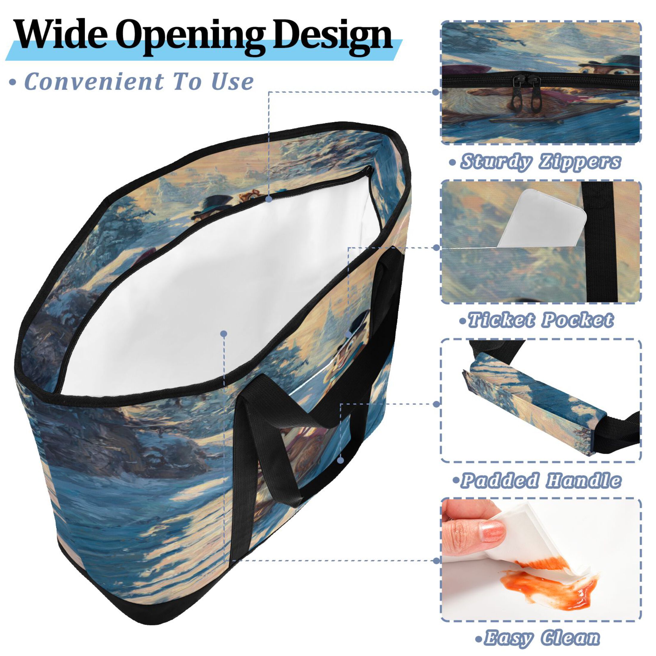 Extra-Large Wide Opening Design Capacity Hand-Held Ice Pack Thickened Insulation Layer For Long-Lasting Cold Retention For Outdoor Shopping Picnics And Camping Three Lovable Chipmunks