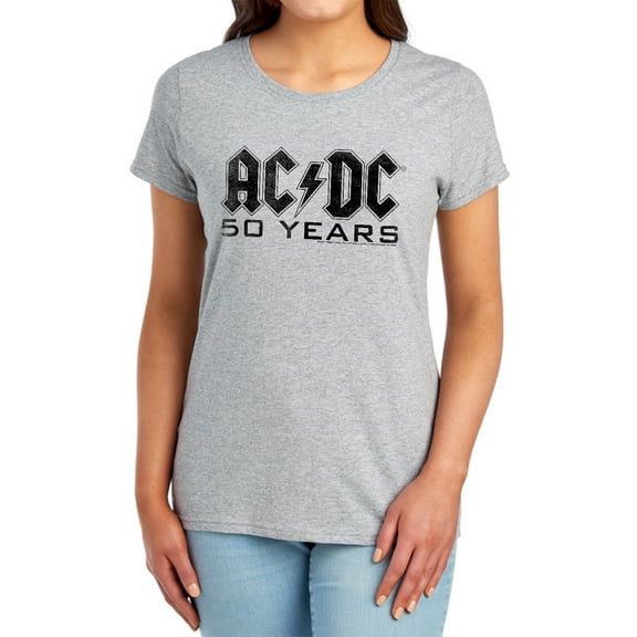 ACDC 50 Years Logo Black Women's T Shirt, Athletic Heather, 2X-Large