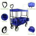 thumbnail image 4 of Geniqua Blue Utility Collapsible Folding Wagon Cart w/Canopy Garden Beach Toy Sport Buggy, 4 of 8