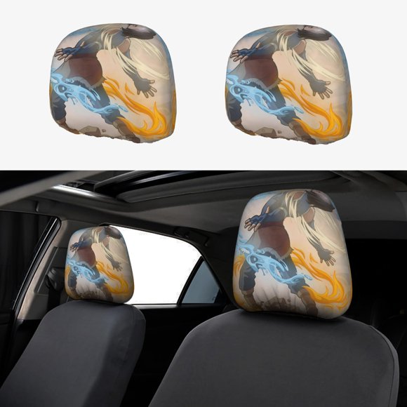 La Leyenda de Korra Funda Protectora Universal para Reposacabezas de Coche, Funda Elástica para Reposacabezas de Asiento de Auto, Funda de Tela Antipolvo, Accesorios de Interior 2 Piezas