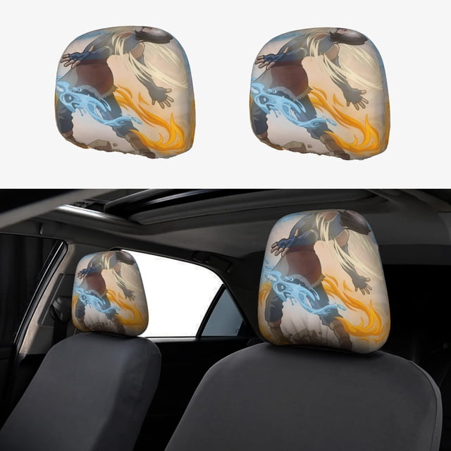 La Leyenda de Korra Funda Protectora Universal para Reposacabezas de Coche, Funda Elástica para Reposacabezas de Asiento de Auto, Funda de Tela Antipolvo, Accesorios de Interior 2 Piezas
