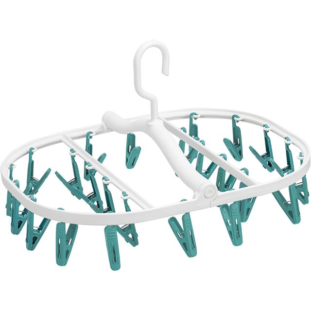 Premium Foldable Clothes Drying Hanger with 24 Clips, Anti-Rusty Plastic Drying Rack for Socks, Lingeries, Delicates and Baby Clothes