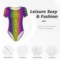 thumbnail image 4 of KLL Women 's Crew Neck Bodysuit Jumpsuits Animal Paw Rainbow Print Short onesies Stretch T Shirts, 4 of 7