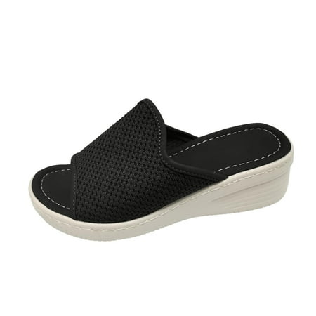 

House Shoes For Women Slippers For Women Indoor Summer Women Thick Bottom Slope Heel Shoes Beach Sandals Roman Casual Slippers Black