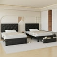 thumbnail image 2 of VECELO Set of 2 Twin Size Bed Frame Leather Upholstered Platform Bed with Drawers and Headboard, Easy To Assemble, No Box Spring Needed, Black, 2 of 12