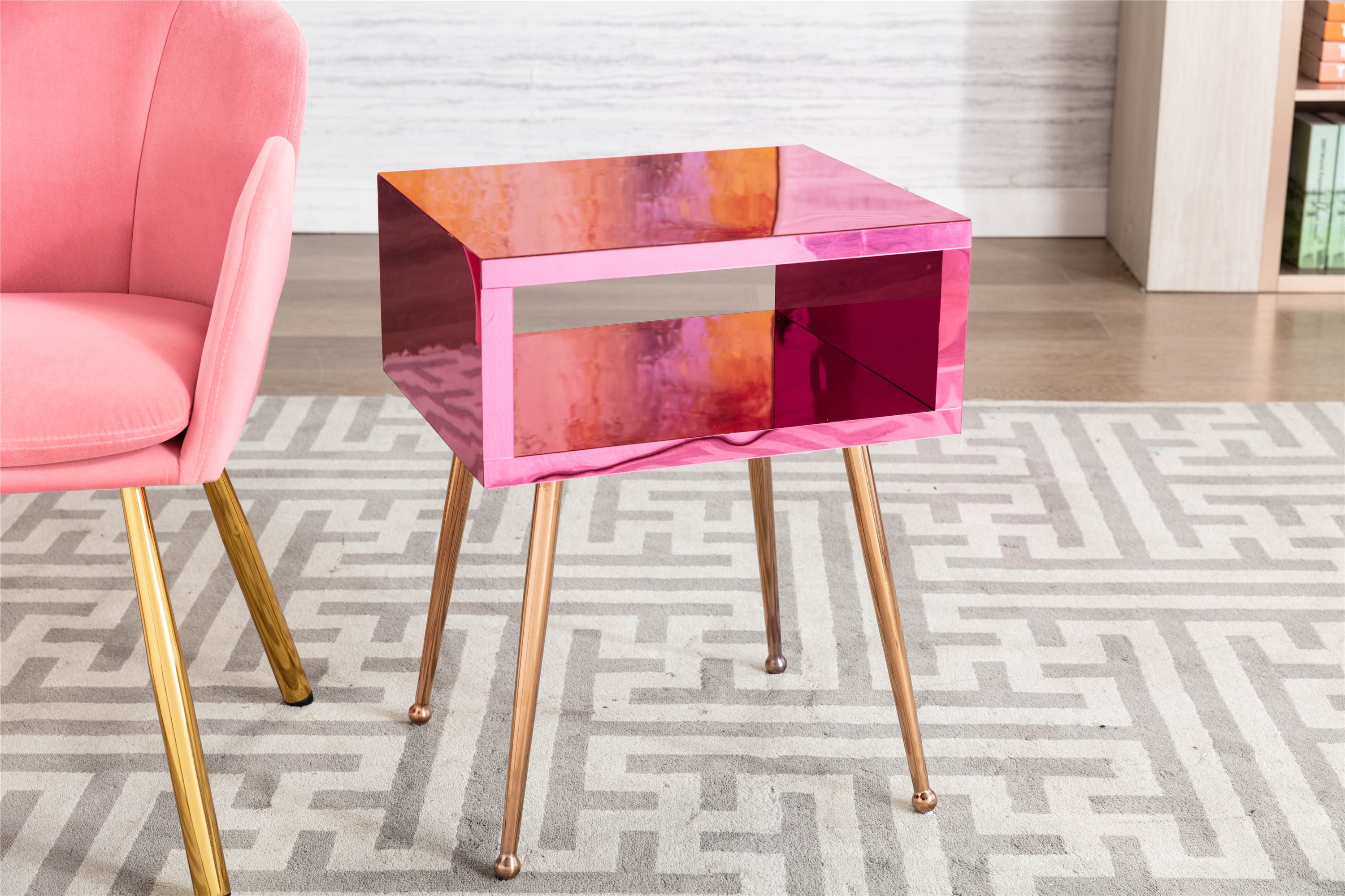 Accent Side Table with Mirror Finished, Mirrored End Table Sofa Side