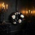 thumbnail image 5 of AZXY Gothic Halloween Front Door Wreath, Black White Rose Skull Wreath with Satin Bow, Indoor Outdoor Spooky Halloween Decor for Window Mantel Home Party, 5 of 6