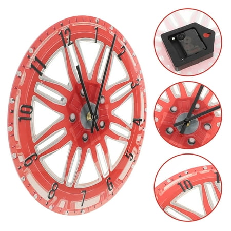 WHAMVOX Red Acrylic 3D Car Wheel Wall clock with Quartz Movement for Home Decor Creative Retro Design Large 12 Inch