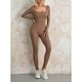 thumbnail image 3 of Women Skinny One-Piece Clothes Solid Color Square Neck Long Sleeve Jumpsuits, 3 of 8