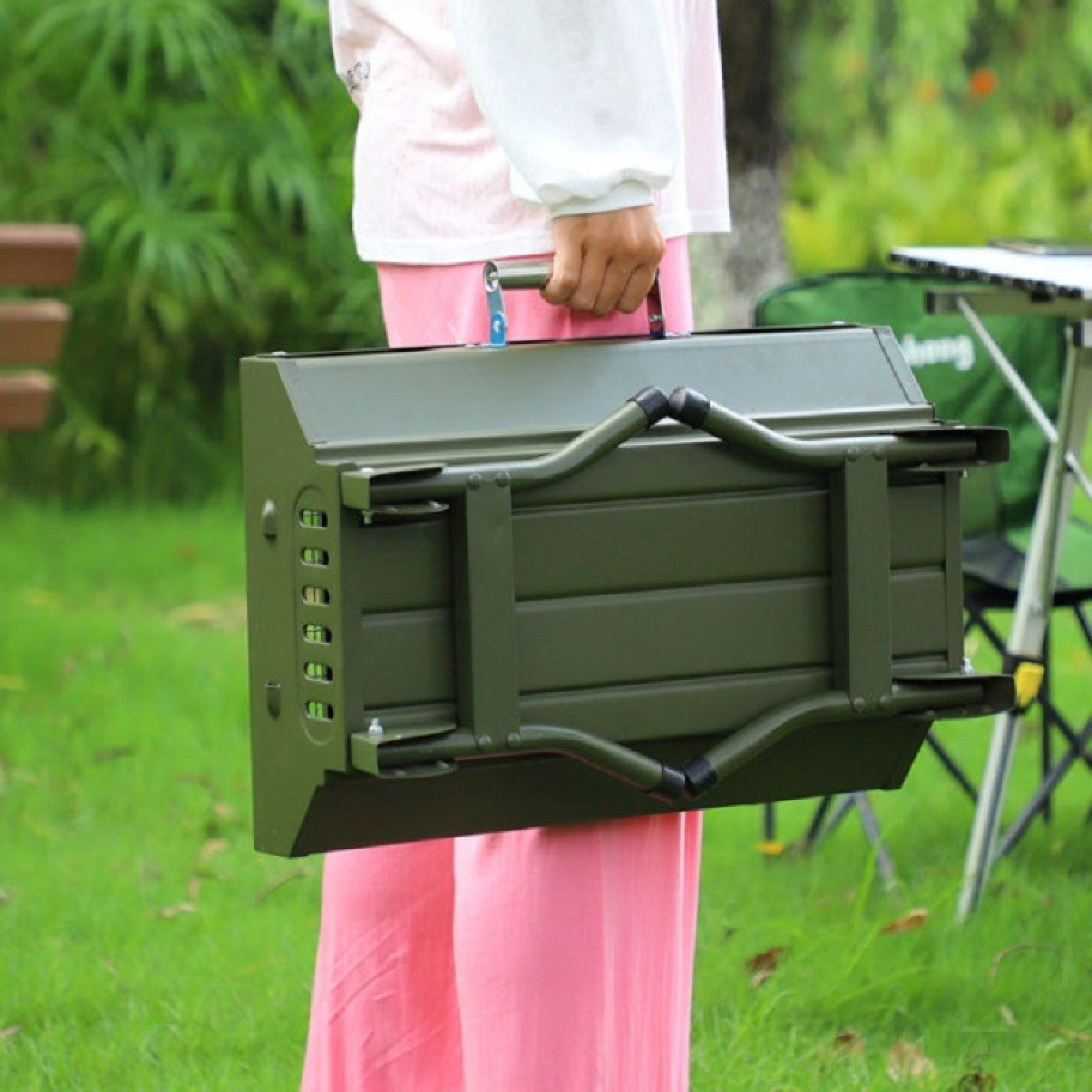 JOVELL Portable Charcoal Grill, Heavy Duty Stainless Steel Foldable BBQ Grill, Collapsible Camping Grill for Outdoor, Tailgate, Picnic