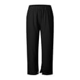thumbnail image 3 of Linen Pants for Women Petite Wide Leg Baggy Elastic Waist Flowy Palazzo Casual Pants with Pockets Beach Travel Trousers Pull On Black M, 3 of 6