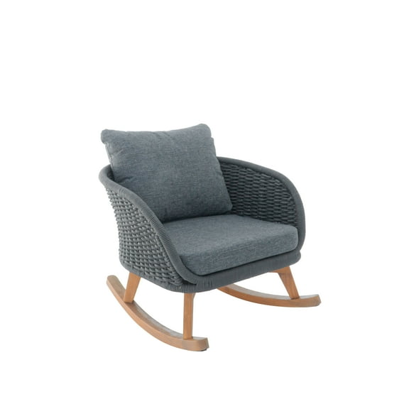 29.5" Gray Wicker Rocking Chair with Cushions, Indoor/Outdoor Pe Rattan Chair with Wood Frame for Patio & Living Room