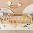 thumbnail image 2 of Bellemave Queen Size Floor Bed with Door and Fence  Queen Floor Bed with Bed Slats Sturdy Wood Floor Bed Montessori Bed Frame (Queen, Natural Brown), 2 of 10
